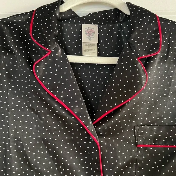In Bloom Black and White Polka Dot Pajama Top with Red Trim - Picture 5 of 6